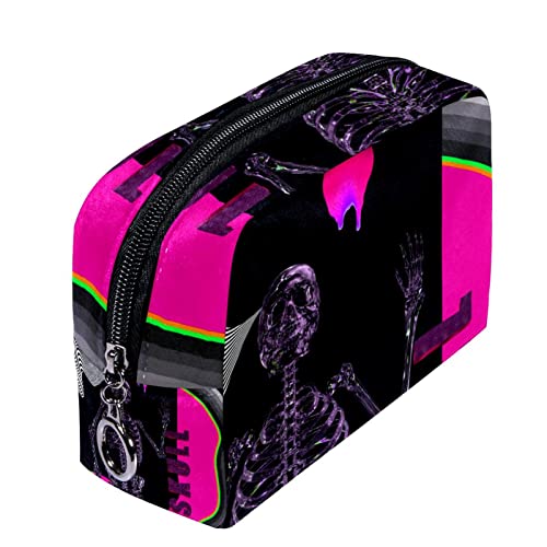 Herren Kulturbeutel, Reise Kulturbeutel, Dopp Kit für Männer, Reise Badezimmer Tasche Herren Rasierset, Reise Kit Kleine Taschen für Männer,Totenkopf Trippy Psyche Hippie Skelett Neon Vaporwave Pink von Generic