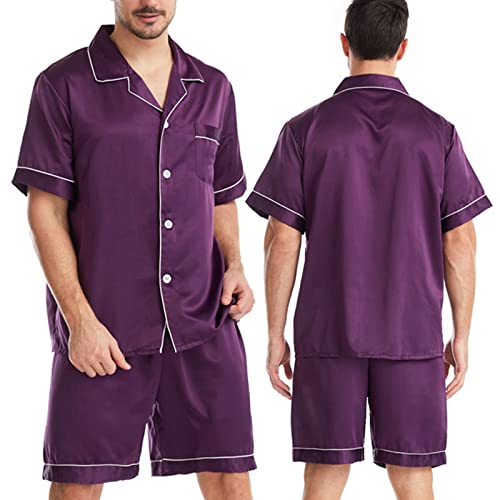 Herren Kurz Satin Schlafanzug Kurzarm Pyjama Set mit Shorts Herren Schlafanzug Pyjama Set Satin Nachtwäsche Loungewear von Generic