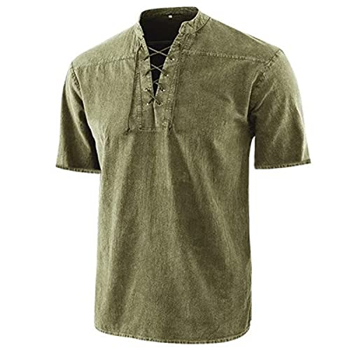 Herren KurzäRmlige Retro-Oberteile Gothic SchnüR-T-Shirts Mit V-Ausschnitt Sommer Einfarbig Vintage Mittelalter KostüMe T-Shirts from liangduming (3XL,Gelb) von Generic
