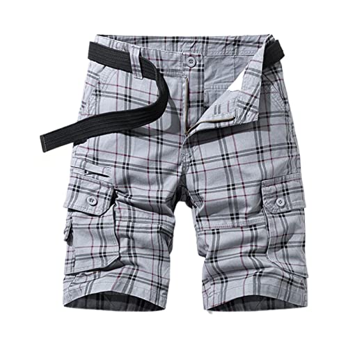 Herren Kurze Hose Kariertes Druck Baumwolle Hose Button Taille Atmungsaktiv Freizeithose Komfort Casual Shorts für Alltag von Generic