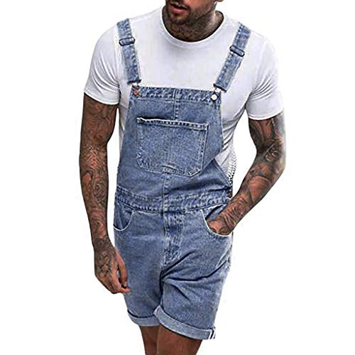 Herren Kurze Jeans Denim Latzhose Overall Arbeitshosen Distressed Slim Fit Roll Up Latzshorts Freizeit Jumpsuit von Generic