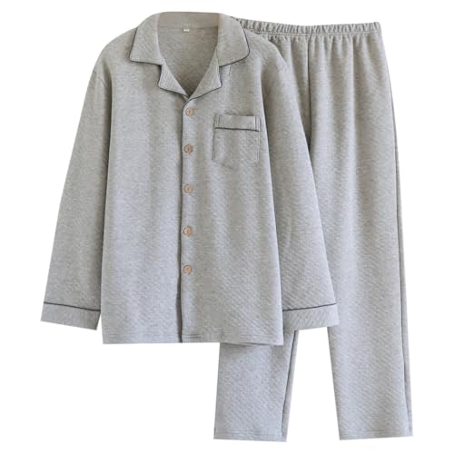 Herren Langarm Broadcloth Pyjama Set Button-Down-Nachtwäsche Pjs Lounge Sets mit Taschen,Grau,L von Generic