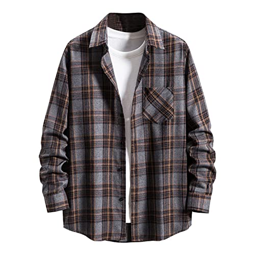 Herren Langarm Flanell Winter Langarm Holzfäller Jacke Hemdjacke Langarm Kariertes Hemd Flanellhemd Schwarz Übergröße Flanell Jacke Rot Karo Slim Fit Holzfällerhemd von Generic
