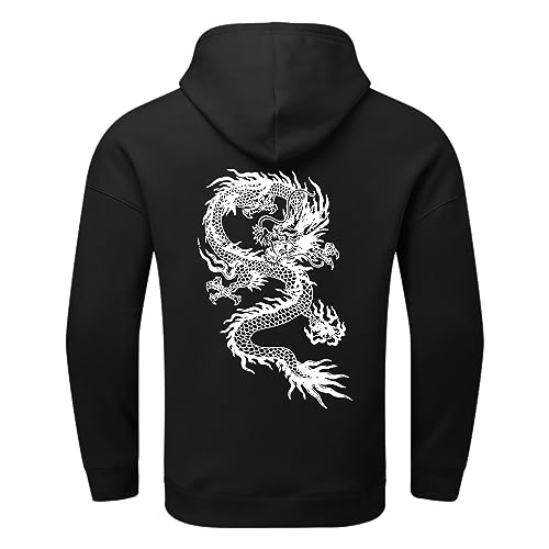 Herren Langarm Kapuze Hals Drachen Druck Solide Grafik Trending Athletic Leichte Hoodies für Männer Sweatshirts Trendy Hoodies Pullover Sweatshirts Tunika Trendy Hoodies für Männer, Schwarz , XXL von Generic