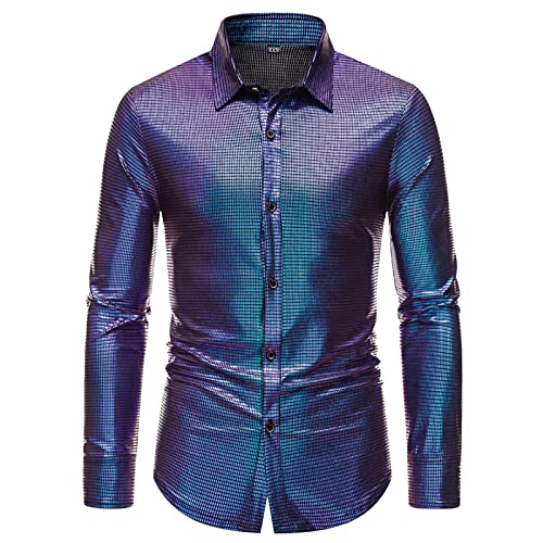 Herren Langarm Pailletten Kleid Glitzer Hemd 70er Disco Party Kustüm von Generic