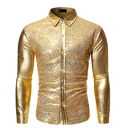 Herren Langarm Pailletten Kleid Glitzer Hemd 70er Disco Party Kustüm von Generic