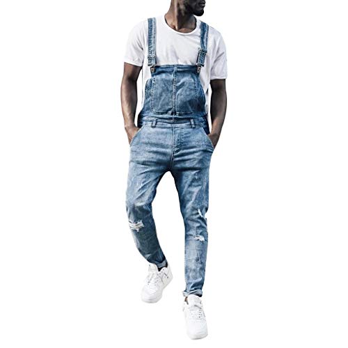 Herren Latzhose Arbeitshose Mit Breiten Oberschenkeln - Langes Bein Gerade Geschnittene Jeans - Zerrissener Jumpsuit Für Sommer - Lange Arbeitshosen Männer Schwarz von Generic