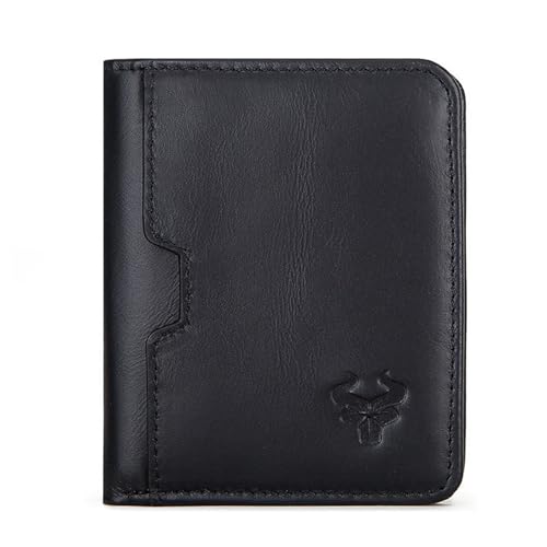 Herren Leder Bifold Wallet - Echtes Leder RFID Blockierung 6 Kartenfächer Ausweisfenster 1 Geldscheinfächer - für jeden Anlass, Schwarz, Einfarbig von Generic