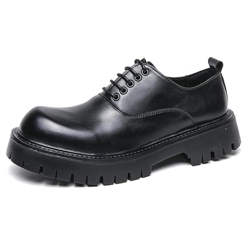 Herren Leder Lace Up Plattform Oxfords Klobige Ferse Lug Sohle Erhöhung Derby Freizeitschuhe Klassische Arbeit Büro Business Kleid Schuhe,Schwarz,43 EU von Generic