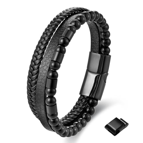 Herren Lederarmband – 21 cm – Echtes Rindsleder & Edelstahl – Stilvolles Männer Armband im klassischen Design – Handgefertigt – Geschenkidee für Männer – Modernes Accessoire für Alltag & Freizeit von Generic