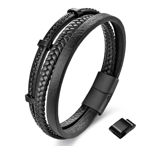 Herren Lederarmband – 21 cm – Echtes Rindsleder & Edelstahl – Stilvolles Männer Armband im klassischen Design – Handgefertigt – Geschenkidee für Männer – Modernes Accessoire für Alltag & Freizeit von Generic