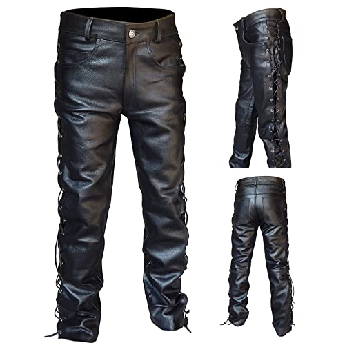 Herren Lederhose Lederjeans Bikerjeans Jeans Hose Slim fit Wasserdicht Winddicht Herren Thermohose Herren Motorrad Lederhose Lederjeans für Nachtclub Schwarz Hose von Generic