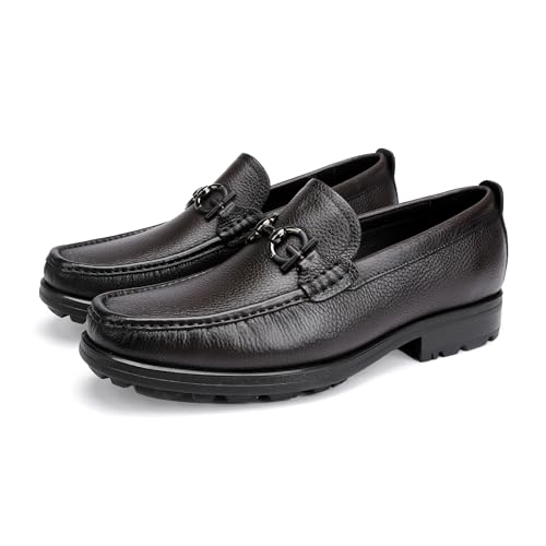 Herren-Lederschuhe, luxuriöse Schnalle, handgefertigt, Loafer, Party, Hochzeit, lässig, Schlupfschuh für Herren, Kaffee, 44.5 EU von Generic