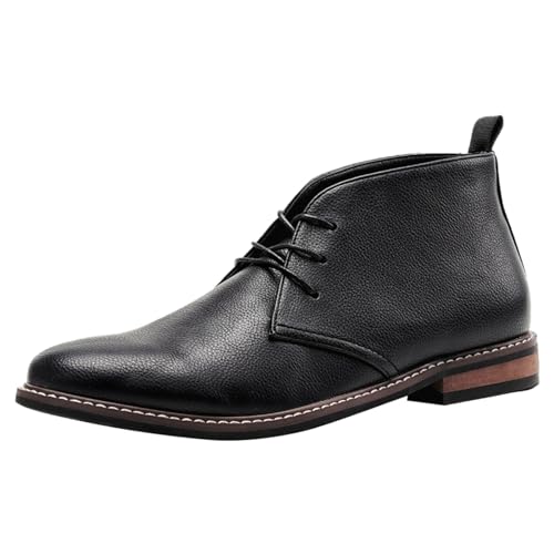 Herren Lederstiefel Klassische traditionelle Arbeitsstiefel mit für Business Casual Freizeit (Black, 44) von Generic