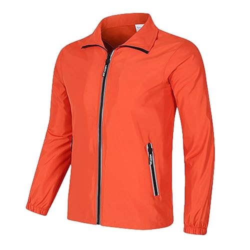Herren Leicht Freizeitjacke Dünne Bomberjacke Frühling Sommer Übergangsjacke Jacke Lässig Stehkragen Piloten Jacke Mit Zip Taschen Anorak Für Freizeit Sommer Bomberjacke Outdoor (Orange, XXL) von Generic