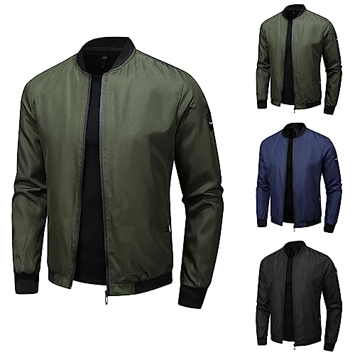 Herren Leichte Dünne Bomberjacke mit Ärmeltasche Blouson Jacke Übergangsjacke Stehkragen US Fliegerjacke Sommerjacke mit Innentasche von Generic