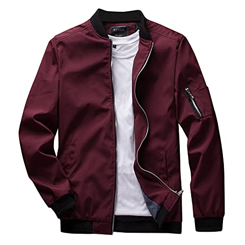 Herren Leichte Dünne Bomberjacke mit Ärmeltasche Blouson Jacke Übergangsjacke Stehkragen US Fliegerjacke mit Innentasche (Rot, L) von Generic
