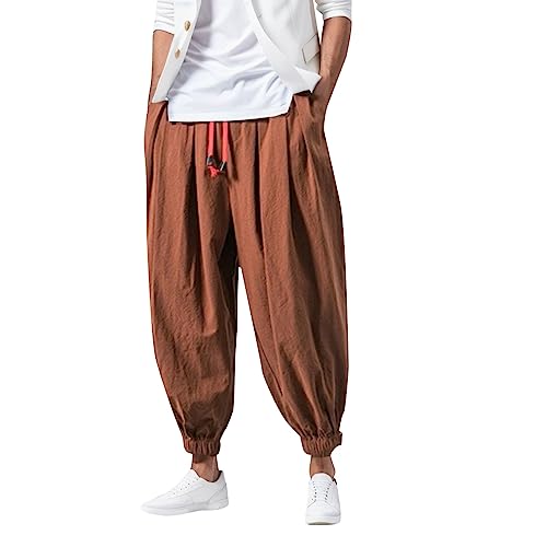 Herren Leinen Baumwolle Haremshose Einfarbige Freizeithose Herren Atmungsaktive Pumphose Stretch Verschärfen Hosenbein Pluderhose Leichte Elastisches Sport Jogginghose B-Kaffee 3XL Herren Leinen Baumwolle Haremshose Einfarbige Freizeithose Herren Atmungsaktive Pumphose Stretch Verschärfen Hosenbein Pluderhose Leichte Elastisches Sport Jogginghose B-Kaffee 3XL von Generic