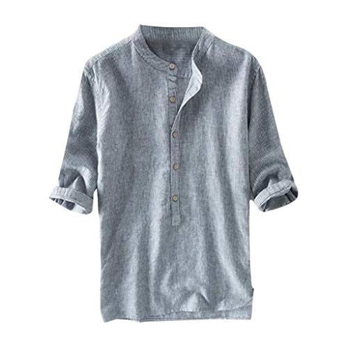 Herren Leinen Baumwolle Hemd Halbarm Locker Leinenhemd Rundkragen Einfarbig Freizeithemd Mit Knopfleiste Leicht Luftig Henley Shirt Bequeme Lose Fit Casual Hemd Weich Dünn Sommerhemd von Generic