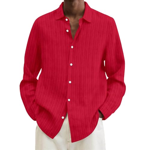 Herren Leinen Stehkragen Hemd Herren Leichtes Sommerhemd Herren Herren Hemden Langarm Männer Hemd Herren-Hemd Slim-Fit Langarm-Hemd Freizeithemd - Bügelleicht - Weiß Mit Kontrast von Generic