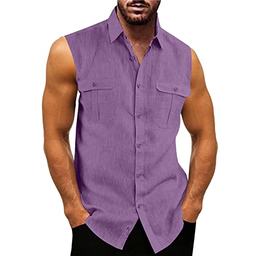 Herren Leinenhemd Ärmellos Sommer Hemd Shirt Stehkragen Shirts Tank Tops Basic Mann Tshirt Leinen Lose Atmungsaktiv Bequem Freizeithemd Strand Top Lila XXL Herren Leinenhemd Ärmellos Sommer Hemd Shirt Stehkragen Shirts Tank Tops Basic Mann Tshirt Leinen Lose Atmungsaktiv Bequem Freizeithemd Strand Top Lila XXL von Generic