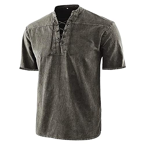 Herren Leinenhemd Kurzarm Leinen Top Oberteil Hemd Langarm Regular Fit Freizeithemd Shirts Sommerhemd (grau,5XL) von Generic