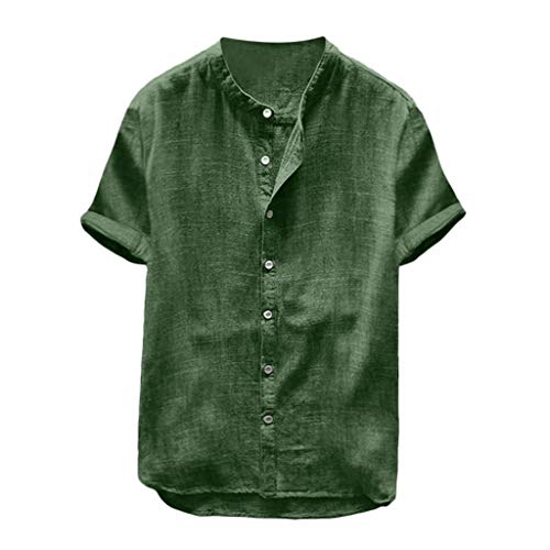 Herren Leinenhemd Sommer Kurzarm Shirts Leicht Dünn Casual Hemd Luftig Bequeme Strandhemd Lose Comfort Freizeithemd Weich Lässige T-Shirts Regular Fit Button-down Einfarbige Hemden von Generic