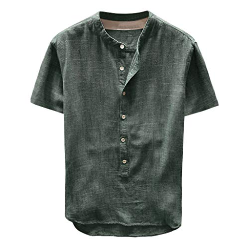 Herren Leinenhemd Sommer Kurzarm Shirts Leicht Dünn Casual Hemd Luftig Bequeme Strandhemd Lose Comfort Freizeithemd Weich Lässige T-Shirts Regular Fit Button-down Einfarbige Hemden von Generic