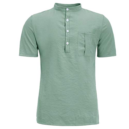 Herren Leinenhemd Sommer Kurzarm Shirts Leicht Dünn Casual Hemd Luftig Bequeme Strandhemd Lose Comfort Freizeithemd Weich Lässige T-Shirts Regular Fit Button-down Einfarbige Hemden von Generic