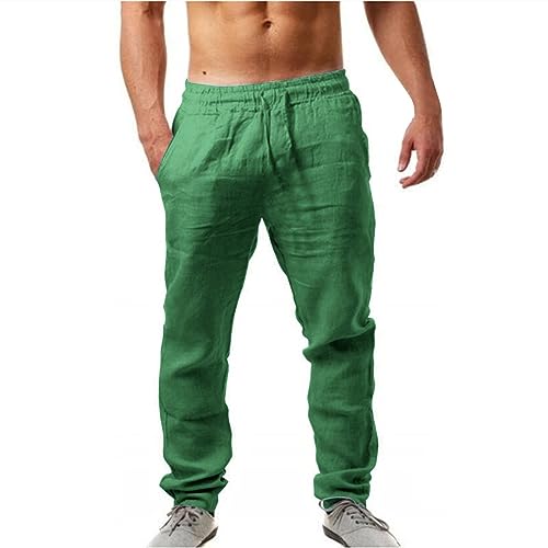 Herren Leinenhose Einfarbiges Lang Leicht Sommerhose Loose Fit Freizeithose mit Kordelzug für Urlaub Strand Alltag Leinenhose von Generic