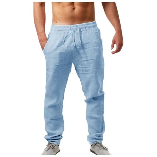 Herren Leinenhose Lang Leicht Sommerhose Loose Fit Casual Bundfaltenhose Freizeithose für Urlaub Strand Alltag Männer Einfarbig Sommer Bequeme Hose von Generic
