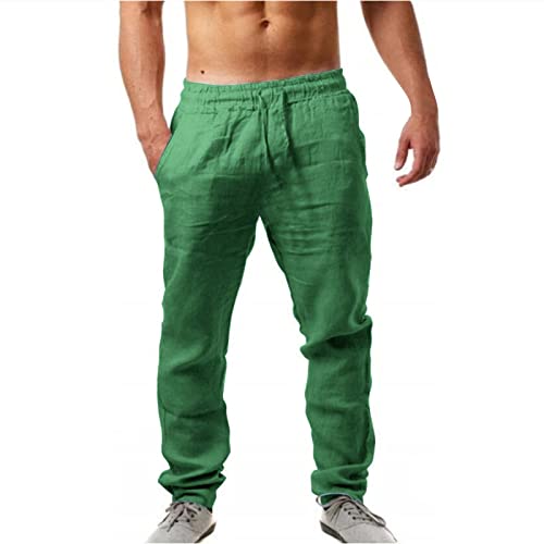 Herren Leinenhose Lang Leicht Sommerhose Loose Fit Freizeithose für Urlaub Strand Alltag, Kordelzug Übergröße Baumwollehosen Lose Haremshose Herren Strandhose Hippie Hose von Generic