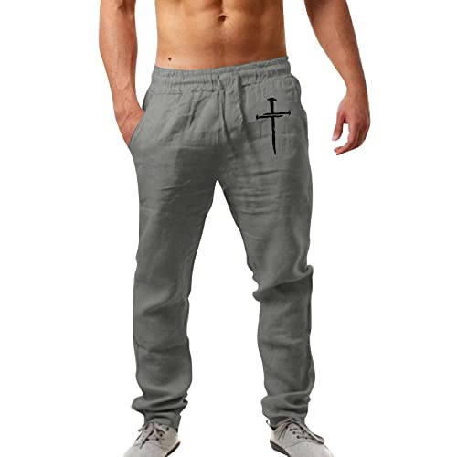 Herren Leinenhose Lang Leicht Sommerhose Loose Fit Freizeithose für Urlaub Strand Alltag von Generic