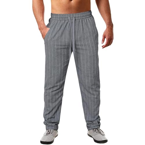 Herren Leinenhose Lang Leicht Sommerhose Loose Fit Freizeithose für Urlaub Strand Alltag von Generic