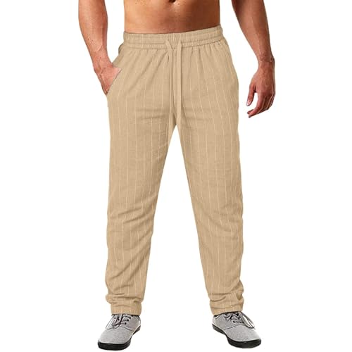 Herren Leinenhose Lang Leicht Sommerhose Loose Fit Freizeithose für Urlaub Strand Alltag von Generic