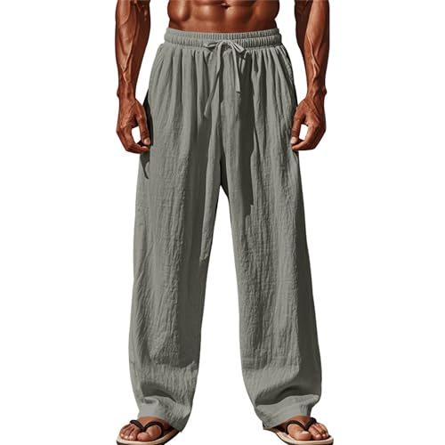 Herren Leinenhose Lang Loose Fit Sommerhose Leicht Freizeithose Urlaub Strandhose Yoga Hose Haremshose Hippie Lange Hosen von Generic