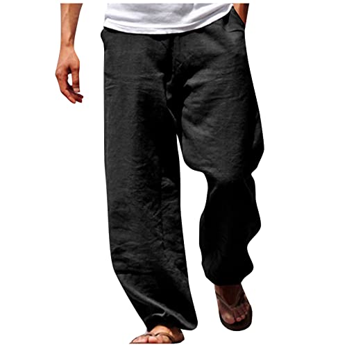 Herren Leinenhose Sommer Lang Leicht Sommerhosen Herren Leinen Hose Herren Dünn Schnell Trocknend Freizeithose Herren Dehnbund mit Kordel Leinenhosen Herren Leichte Sommerhose mit Taschen von Generic