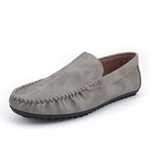 Herren-Loafer, PU-Leder, Moe-Toe-Schuhe, rutschfest, bequem, Flacher Absatz, lässige Slipper(Khaki,42 EU) von Generic
