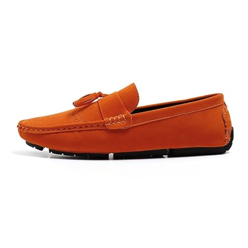 Herren-Loafer, Penny-Loafer mit Quaste, Wildleder-Vamp, rutschfest, bequem, rutschfest, Klassische Ball-Slipper(Orange,45 EU) von Generic