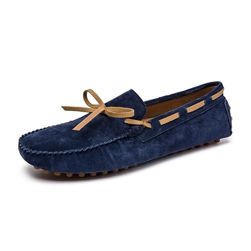 Herren-Loafer, Wildleder, Mokassins, einfarbig, leicht, rutschfest, bequem, for Fahren, for Hochzeiten(Blau,45 EU) von Generic