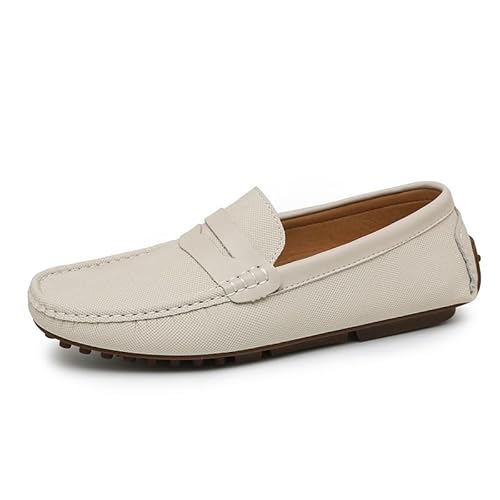 Herren-Loafer, einfarbig, Leder, Penny-Loafer, rutschfest, flexibel, bequem, for Hochzeiten und Abschlussbälle(Beige,44 EU) von Generic