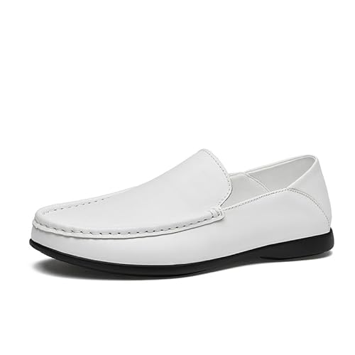 Herren-Loafer, einfarbig, Leder, runde Zehenpartie, leicht, flexibel, widerstandsfähig, modisch, for Hineinschlüpfen(Weiss,37 EU) von Generic