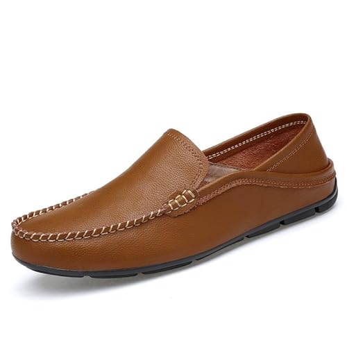 Herren-Loafer, einfarbig, runde Zehenpartie, Leder-Loafer, rutschfest, bequem, rutschfest, for den Abschlussball oder den Außenbereich(Brown,44.5 EU) von Generic