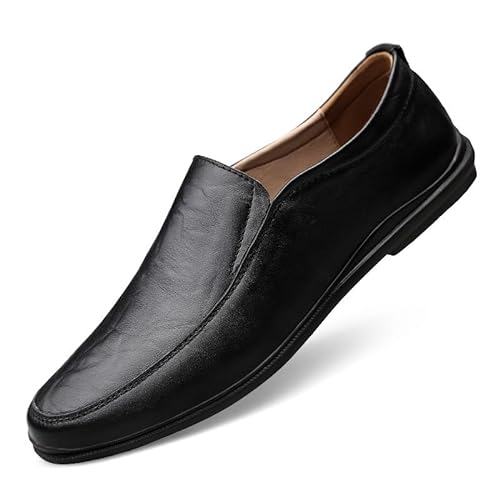 Herren-Loafer, einfarbig, runde Zehenpartie, veganes Leder, leichte, rutschfeste, modische Slip-on-Schuhe mit flachem Absatz(Color:Schwarz,Size:45 EU) von Generic
