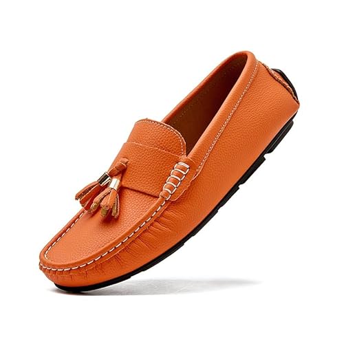 Herren-Loafer, quadratische Zehenpartie, PU-Leder, Penny-Loafer, leicht, rutschfest, bequem, klassisch, for Hineinschlüpfen(Orange,46.5 EU) von Generic