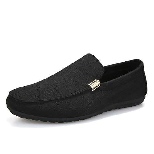 Herren-Loafer, runde Zehen, Stoff-Loafer-Schuhe, rutschfest, bequem, flexibel, Party-Slipper (Color : Schwarz, Size : 43 EU) von Generic