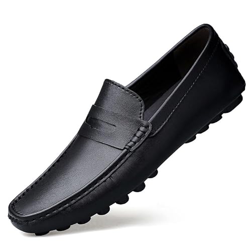 Herren-Loafer, runde Zehenpartie, Leder, Penny-Loafer for Fahren, höhenvergrößernder Aufzug, 5,1 cm, flexibel, rutschfest, leicht, lässig, for den Abschlussball (Color : Black Taller, Size : 44.5 EU von Generic