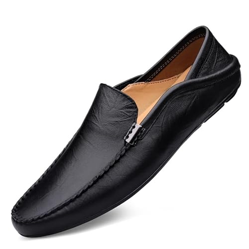 Herren-Loafer, runde Zehenpartie, Leder-Loafer-Schuhe, leicht, rutschfest, bequem, for Hochzeiten(Color:Schwarz,Size:38 EU) von Generic