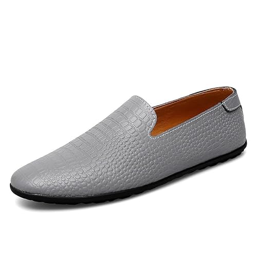 Herren-Loafer, runde Zehenpartie, PU-Leder, Krokodil-Print, Smoking-Loafer, widerstandsfähig, leicht, rutschfest, for Hineinschlüpfen(Color:Grey,Size:42 EU) von Generic