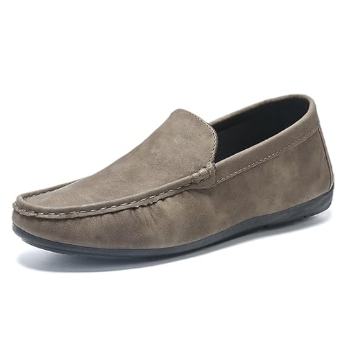 Herren-Loafer, runde Zehenpartie, PU-Leder, Loafer, flexibel, rutschfest, Flacher Absatz, Outdoor-Schlupfschuhe(Khaki,41 EU) von Generic